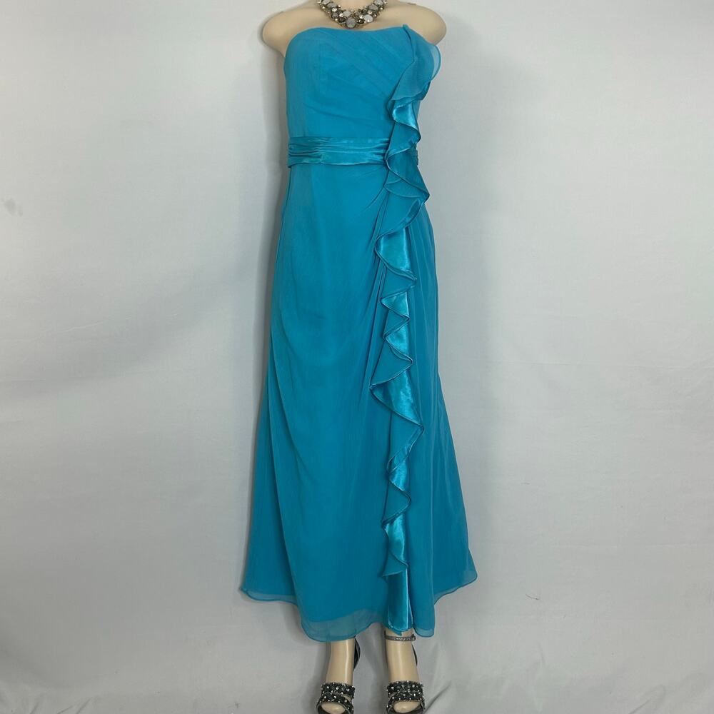 David’s Bridal Turquoise Strapless Ruffle Chiffon Formal Gown Dress 6